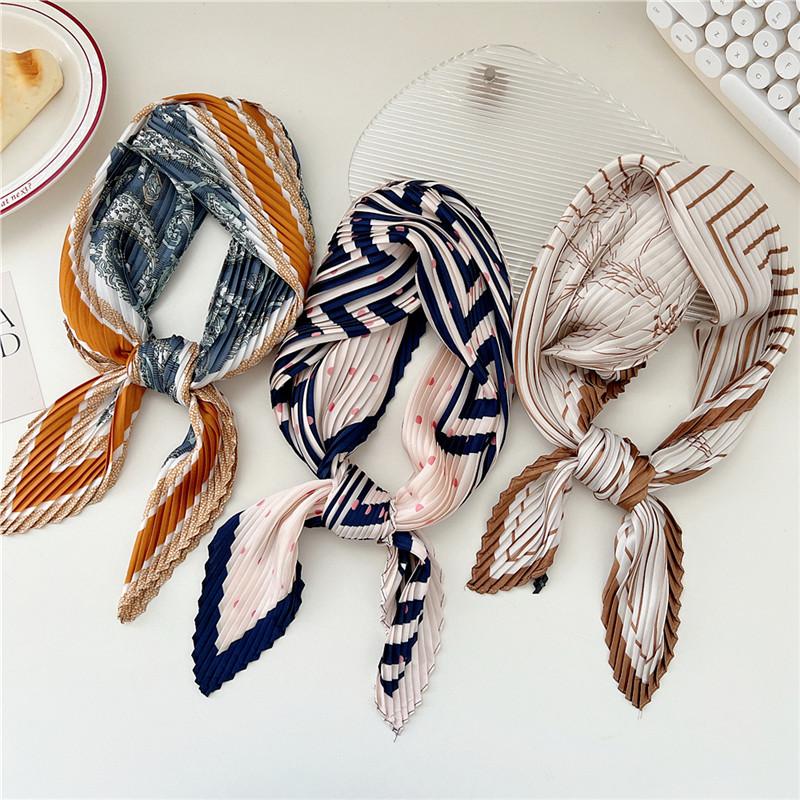 70cm Crumpled Scarf Kerchief Print Square Scarves Women DIY Hair Band Ribbon Headscarf Bandanas Headband Neck Wraps Neckerchief