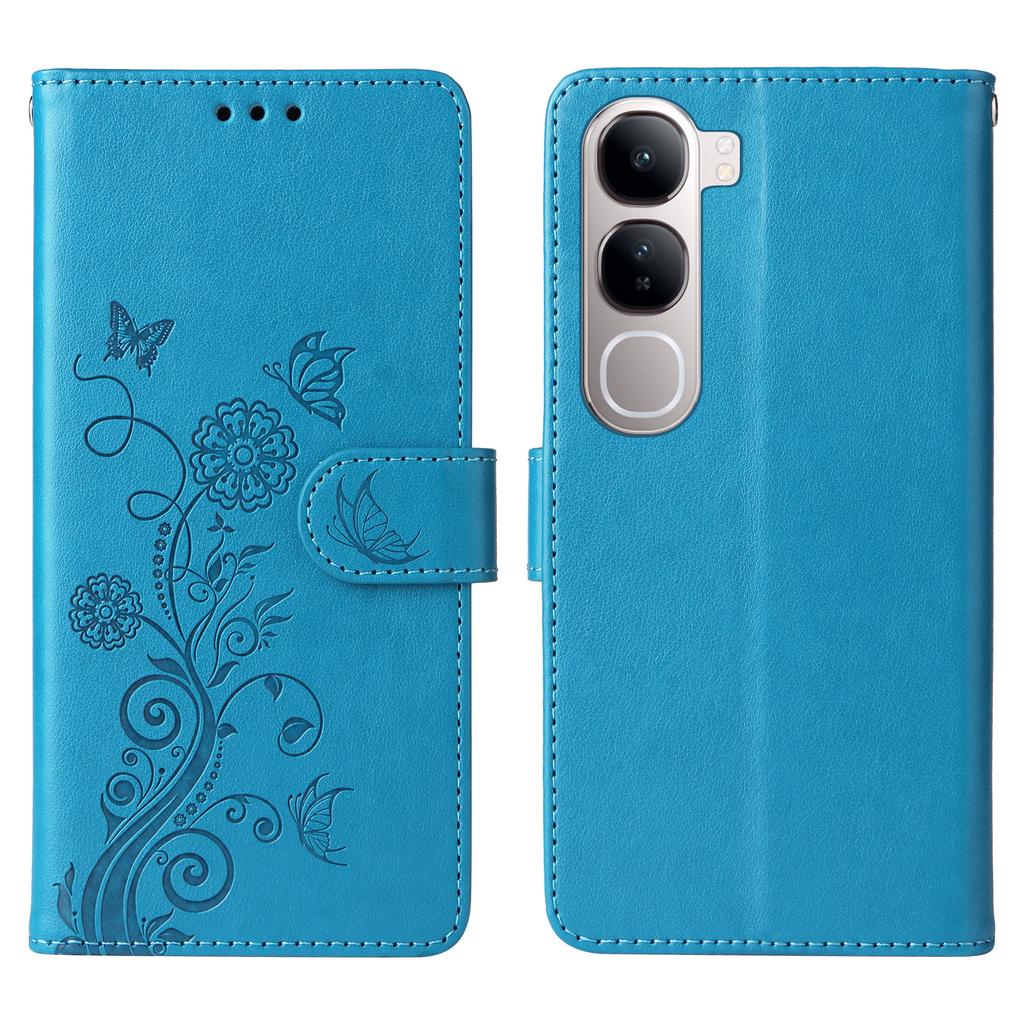 Phone Case For vivo Y300 5G/V40 Lite (Indonesia) 4G/5G/Y200 5G Wallet Stand Butterfly Floral Imprint Leather Cover