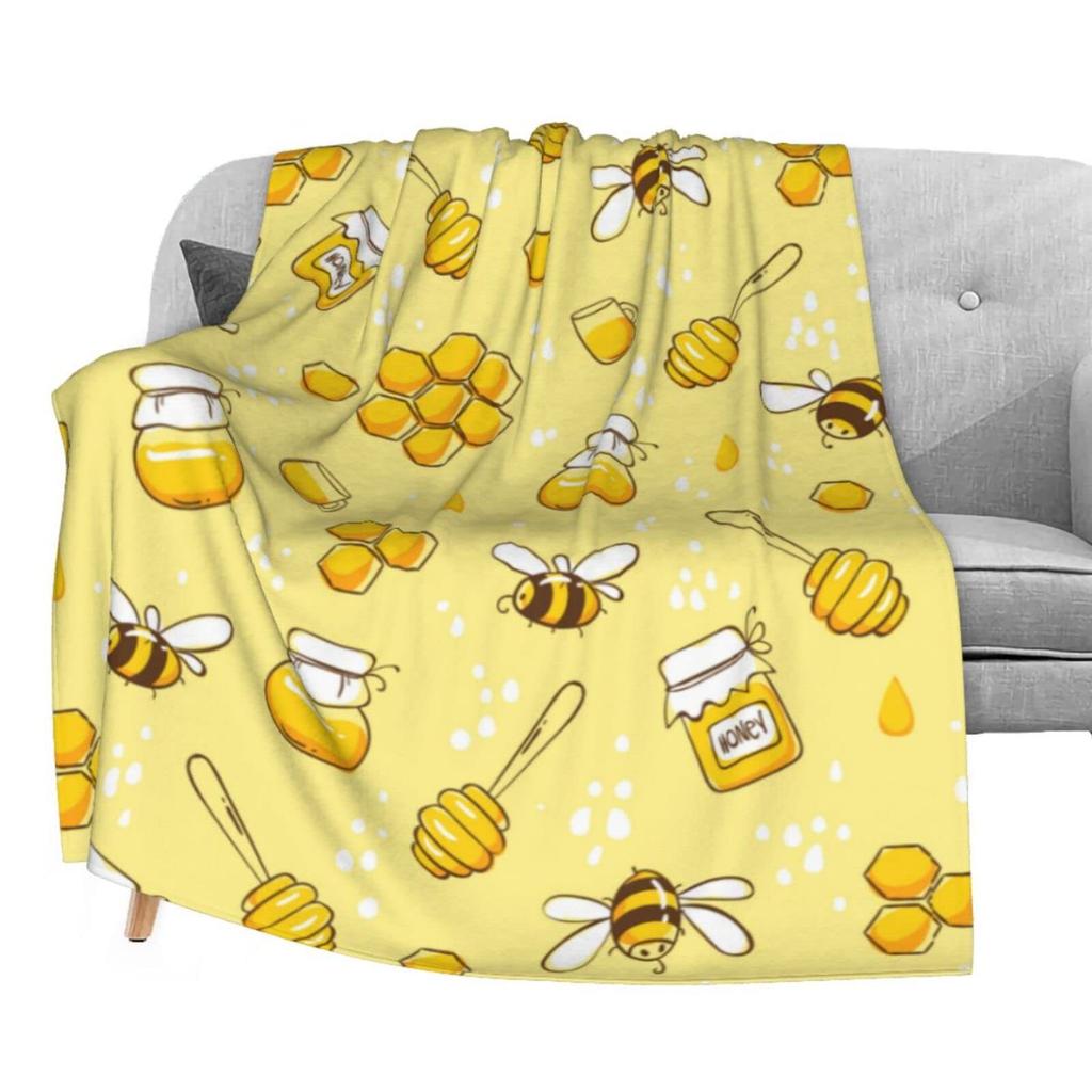 Flannel Blanket Nap Blanket Bee Printed Blanket Four Seasons Super Soft Office Blanket Sofa Blanket
