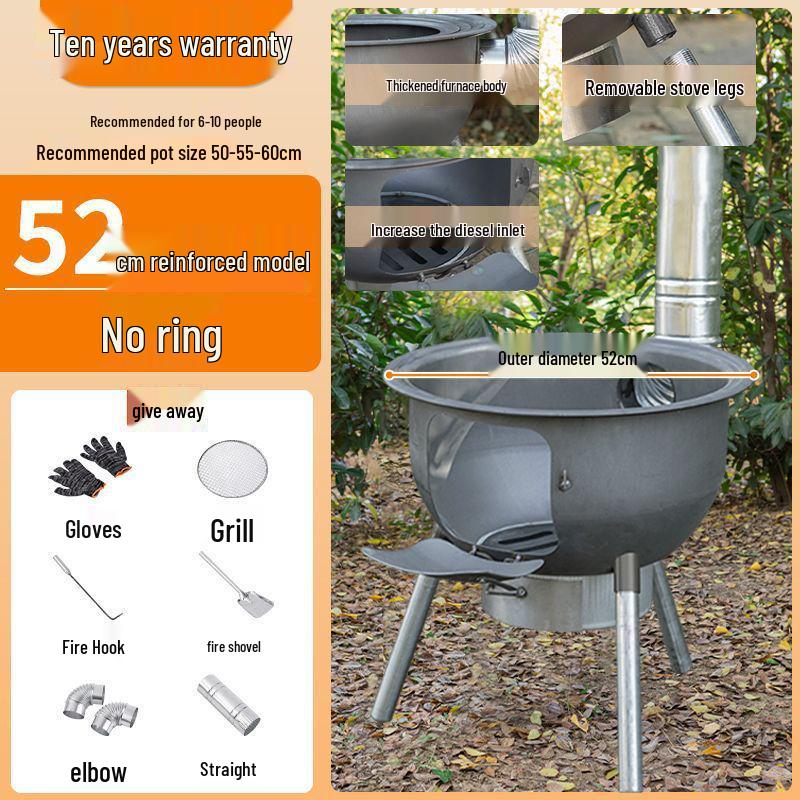 Thickened Integrated Firewood Stove for Outdoor & Rural Home Use: Portable Iron Pot & Extra Heat.