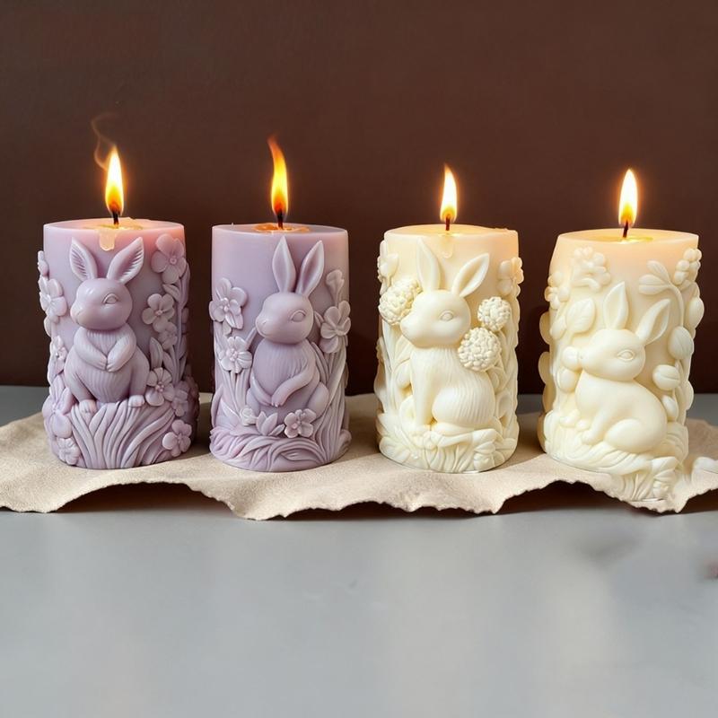 Hare Embossed Cylindrical Silicone Mold Holiday Candle Silicone Mould For Epoxy Resin Art Handmade Candle Soap Making