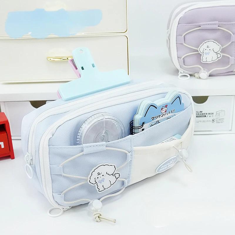 Cartoon Puppy Pencil Case for Kids Large Capacity Stationery Scrapbook Storage Bag Portable Sweet Pencil Bag Student Supplies