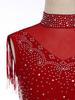 Girls Dance Costume - Shiny Rhinestone Leotard with Sheer Mesh, Invisible Back Zipper & Attached Tassel Skirt
