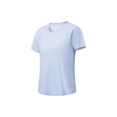Li Ning Série Fitness Cor Sólida Refletiva Sensação de Gelo Confortável Solta Manga Curta Camiseta Tops Femininos Azul-Céu ATST222-6