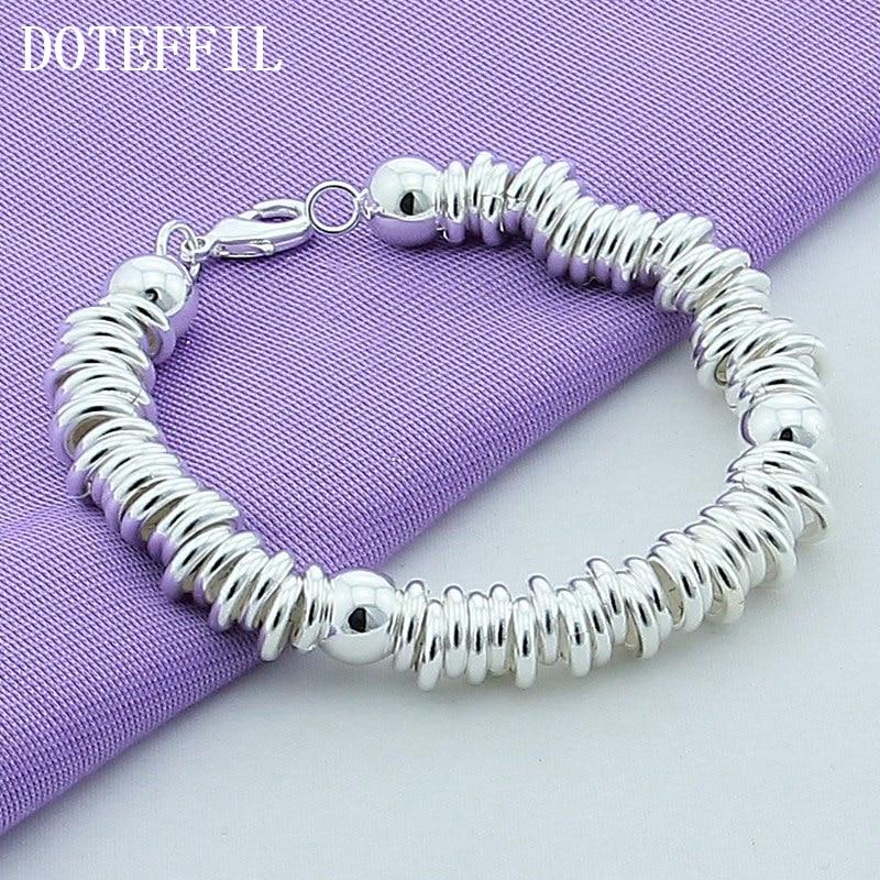 Bracciale a Catena a Cerchio Completo con Perline Solide in Argento Sterling 925 per Donna Uomo Gioielli per Matrimonio Fidanzamento Festa