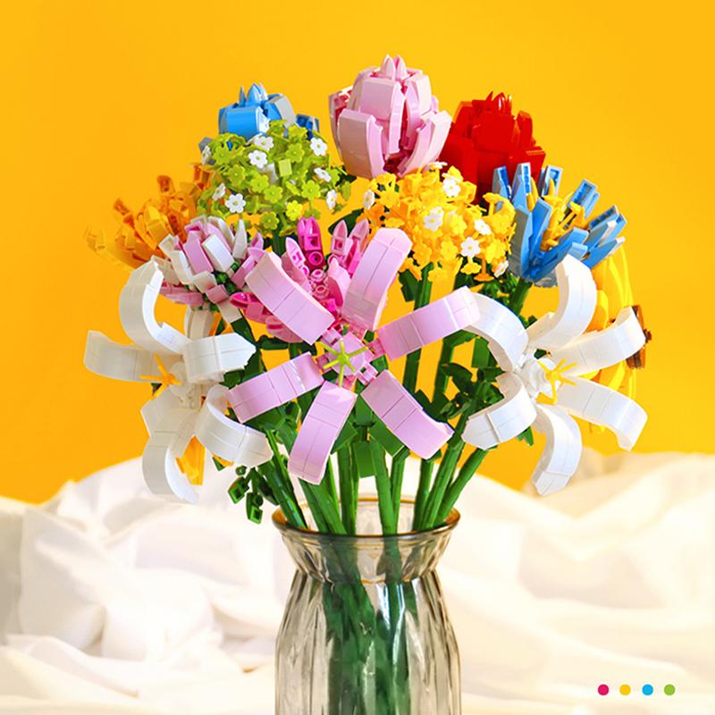 

Строительный блок, цветок розы, гвоздика, букет, игрушка-спичка, домашнее украшение для растений в горшке, сделай сам, собранные кирпичи, детские