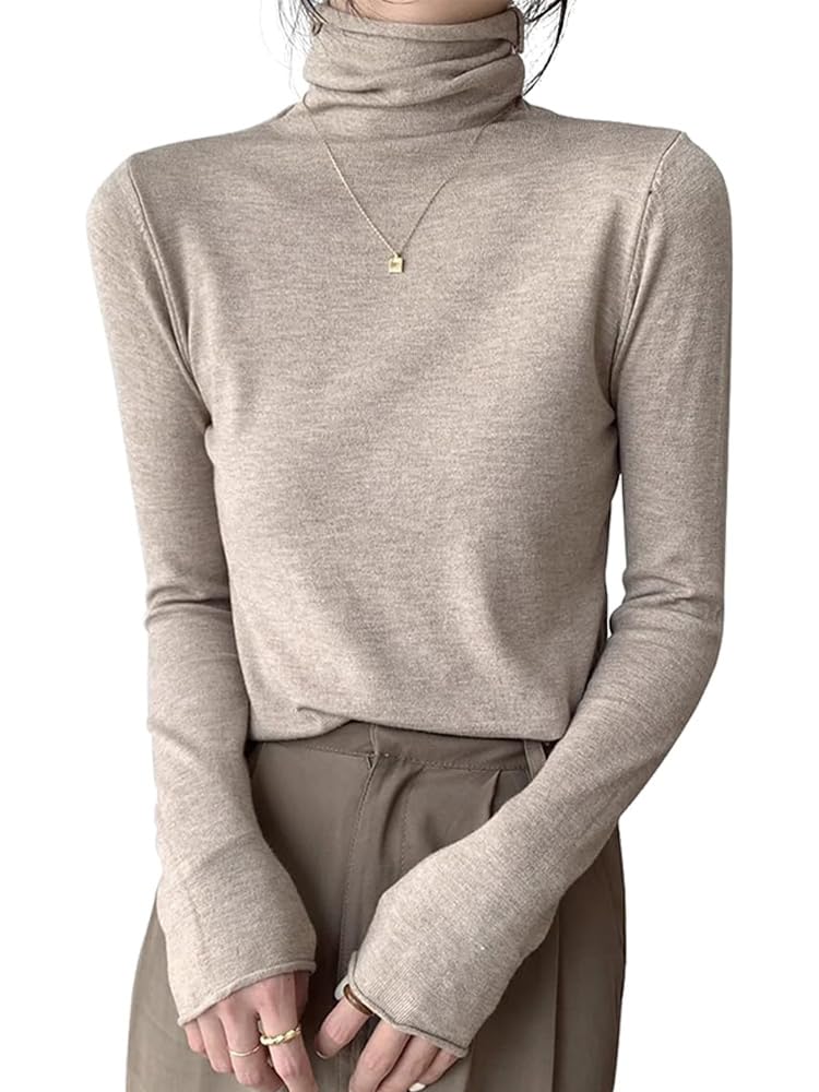 

MDMYXJP свитер с высоким воротом, теплый, однотонный, с длинным рукавом, простой внутренний трикотаж, утягивающий, повседневный, для работы, весна, осень, зима MD334 для женщин (хаки)