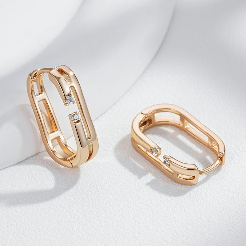 Trendy  Rose Gold Color Geometry Hoop Earrings For Women Shiny Natural Zircon Accessories Vintage Bride Wedding Jewelry