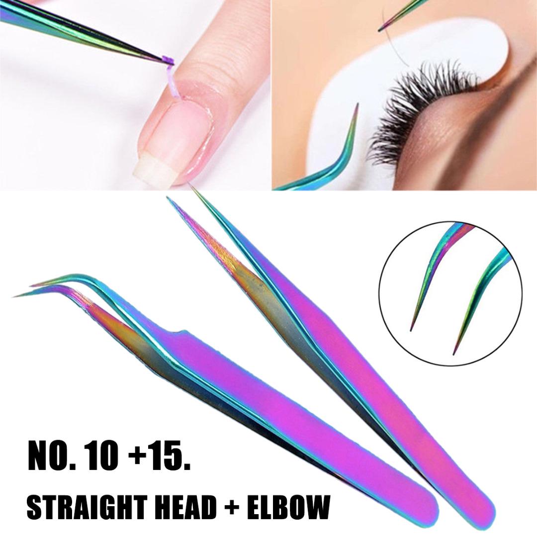 

PDPO 2 шт., прямой + изогнутый прецизионный пинцет из нержавеющей стали для наращивания ресниц