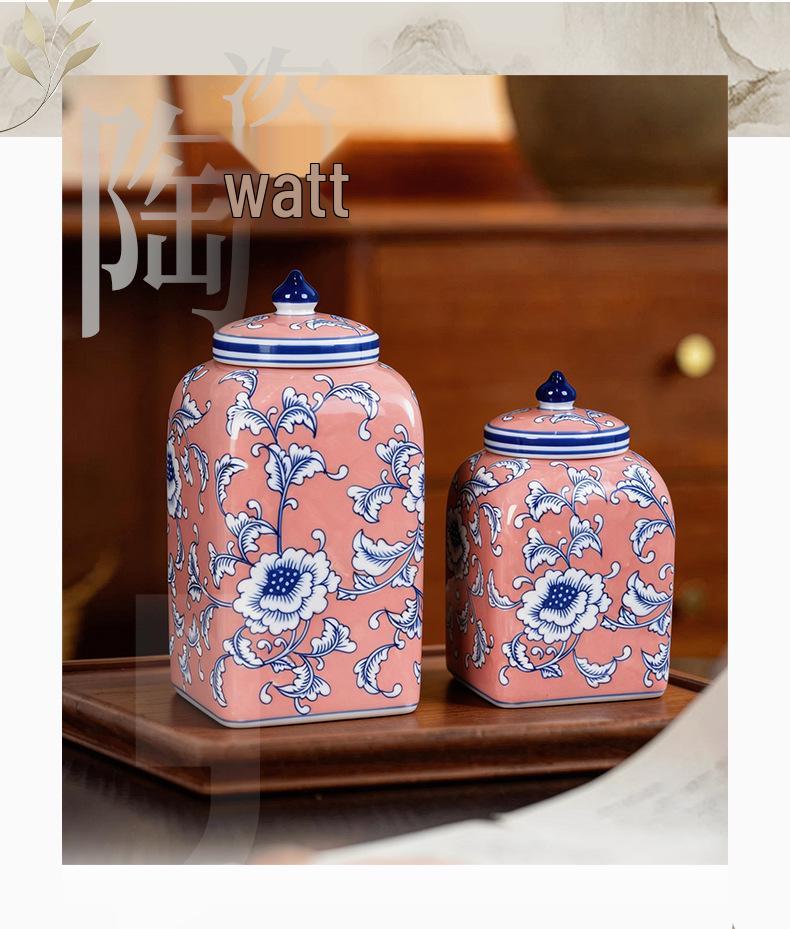 Elegant Blue and White Porcelain Storage Jar - High-End Decor, Tea Caddy, or Living Room Ornament