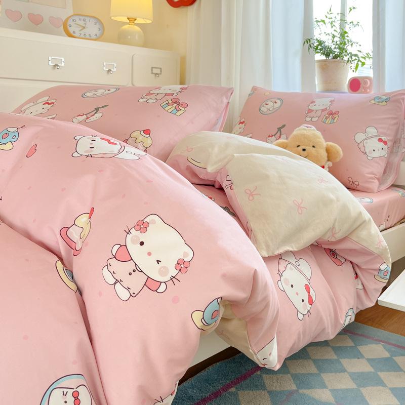 Class A 100% Pure Cotton Student Dormitory 3-Pcs Set Maternal And Infant Grade Cotton Skin-Friendly Small Floral Bed Sheet Quilt Set4-Pcs Set