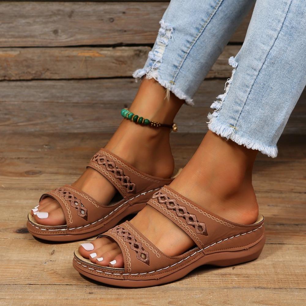 2025 Women Summer Sandals Casual Comfortable Round Head Open Toe Wedges Slippers Fashion Slip on Slides for Women