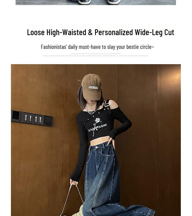 Retro High Waist Wide Leg Jeans - Women's Trendy Loose Floor-length Pants