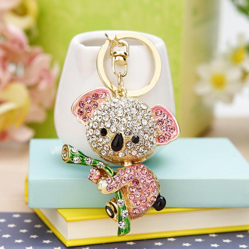 Schattige Koala Hanger met Strass Inleg Auto Houder Tas Bedeltje Mooie Hangende Tas Decoratie Sieraden Cadeau Mode Tas Bedeltje beige