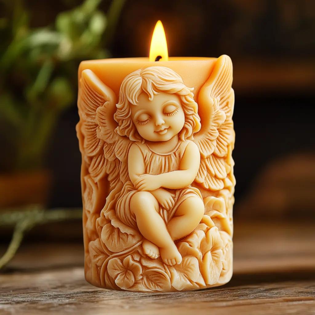 3D Flügel Engel Relief Zylinder Kerze Silikonform Ostern Engel Blume Statue Zylinder Harzform Bete für Engel Gipsformen