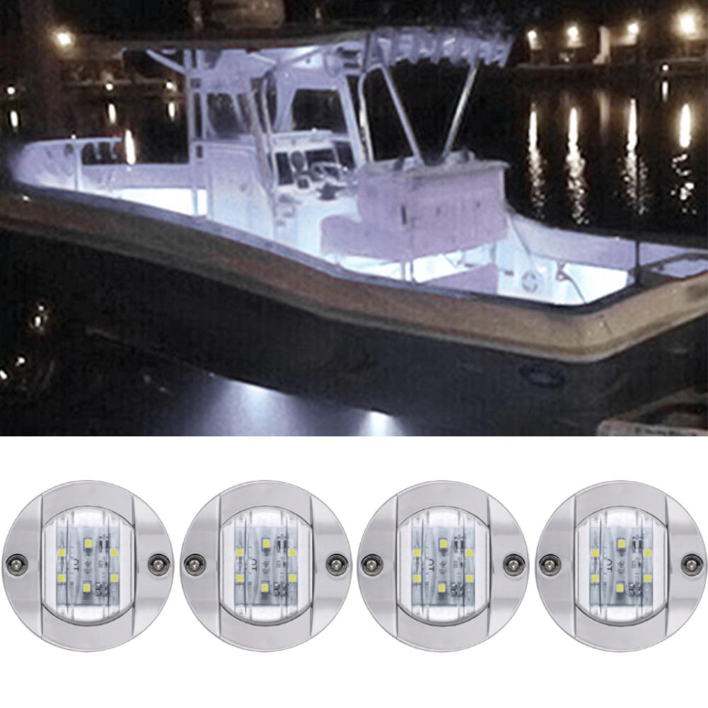 4 Pcs LED Boat Light 12V Round Marine Lamp LED Transom Mount Light for Boat Deck