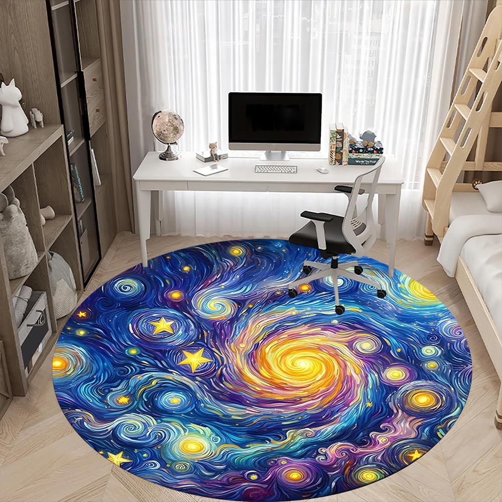 1PC Galaxy Swirl Office Round Area Rug, Mat Suitable ForOffice, Under Office Chairs Bedroom Living Room Home Decor, Room Deco
