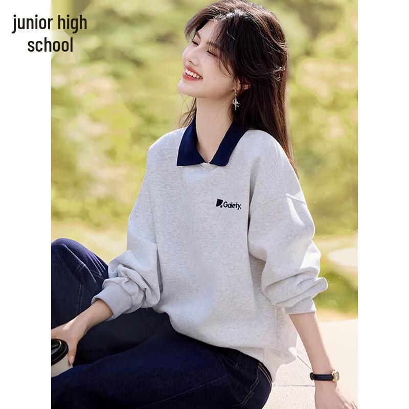 

Women s Faux Two-Piece Polo Collar Sweatshirt L
