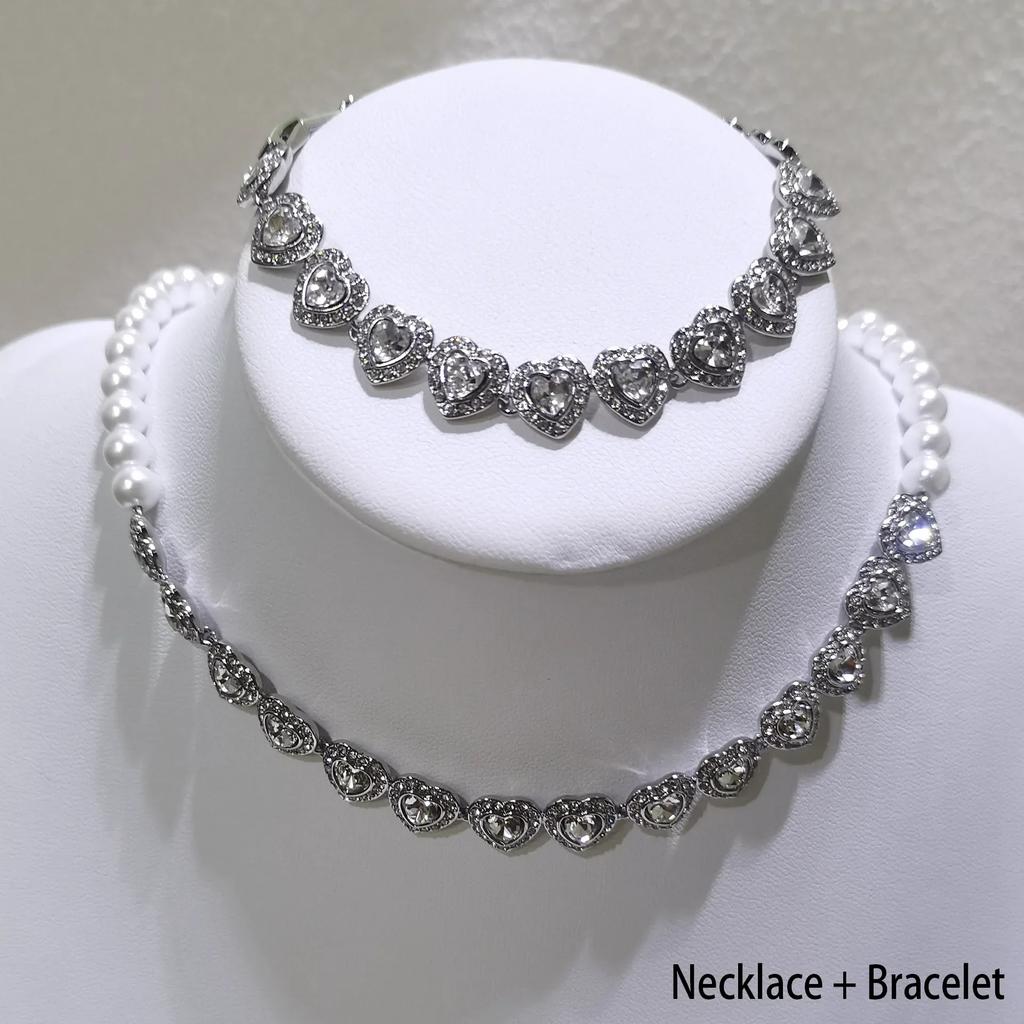 Heart Necklace Women's High Jewelry Set Luxury Pearl Necklace Earrings Ring Bracelet Suitable for Wedding Gifts