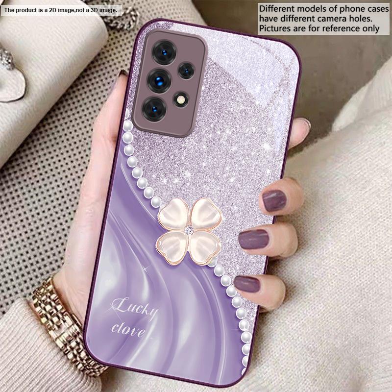 Pink Four-leaf Clovers For Samsung A20 30 22 23 24 25 26 31 32 A33 34 35 42 50 51 52 53 54 55 56 70 71 72 73 Glass Phone Case