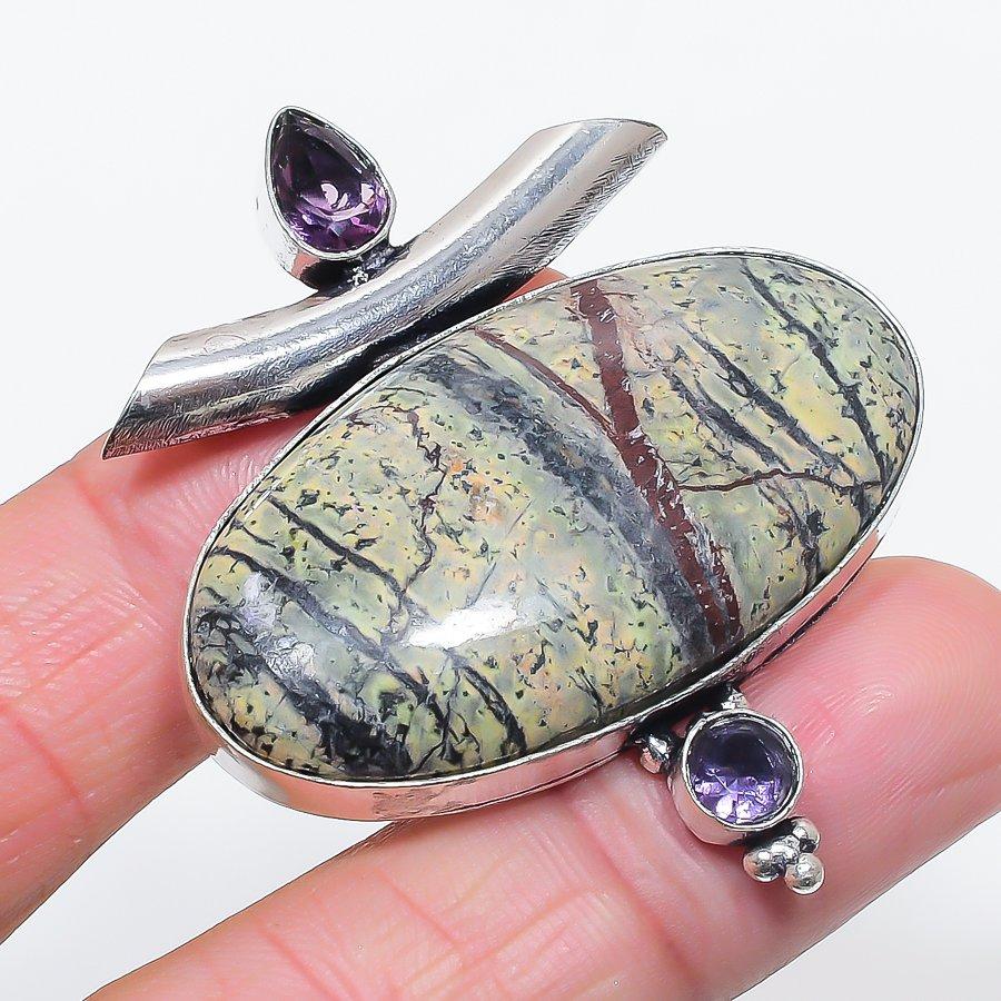 

Натуральная Драконья Кровь, Аметист 925 Стерлинговое Серебро Ювелирная Подвеска 2.17 D8Y34