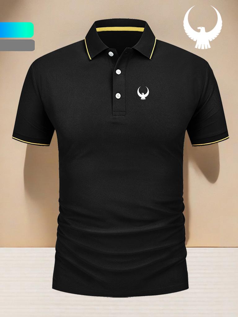 Men's Polo Shirt with Eagle Print, Business Casual T-Shirt - Short Sleeve & Collar for Daily Casual Wear