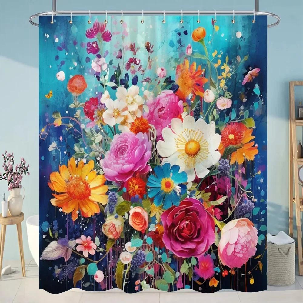 Beautiful Plant Flower Shower Curtain Eucalyptus Leaf Cherry Blossom Scenery Cat Butterfly Polyester Bath Curtain Bathroom Decor