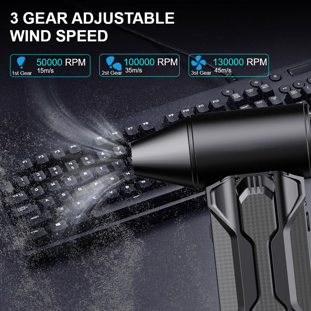 Turbo Jetvifte Rengjøringsblåserverktøy 3 gir justerbar Bil Blåser Snø Biltilbehør Elektrisk Luftstøver Voldsom vifte 130000 RPM Bærbar 2025
