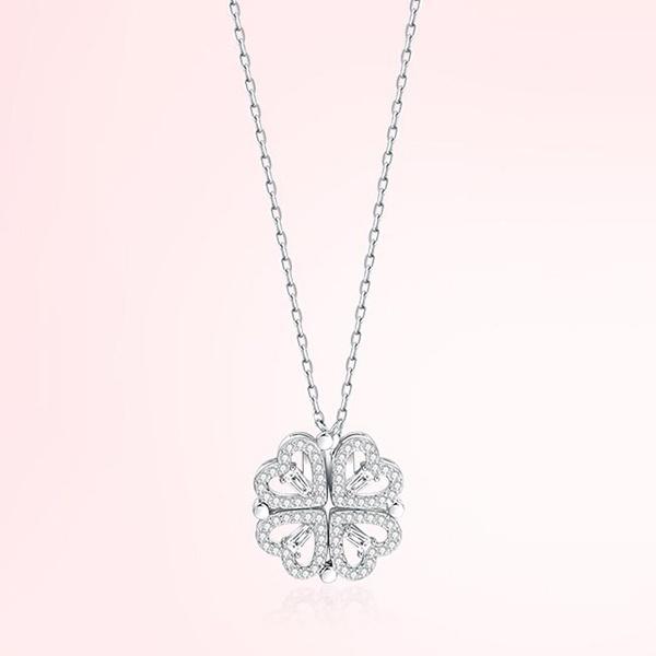 1pc Heart Shaped Four Leaf Clover Pendant Necklace Jewelry Zircon Women Love Clavicle Chain Gifts Openable ChokerJewelry