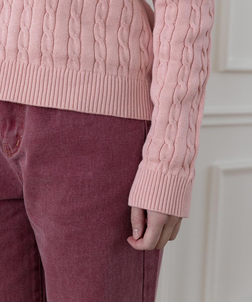 SELITIO Women'S Color Point Cable Collar Knit Pink