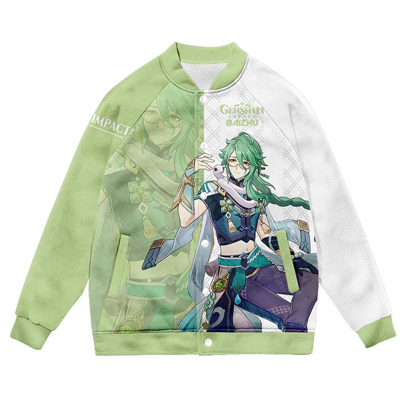 

Genshin Impact с аниме-принтом для девочек, бейсбольная форма, куртка для мужчин и женщин, модный бейсбольный спортивный свитер, мужская верхняя одежда, пальто с капюшоном