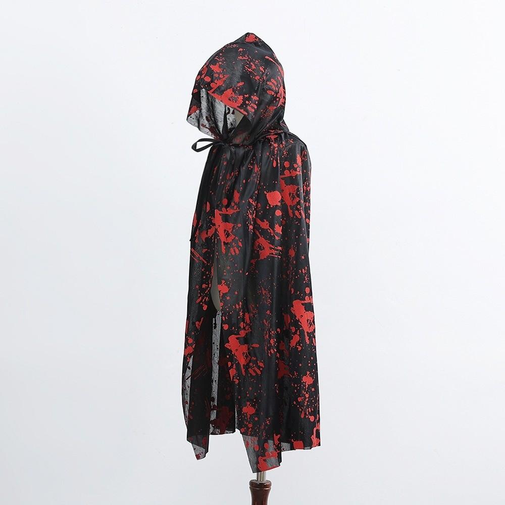 Funny Halloween Death Cloak with Cap Plaid Spider Web Cape Hallowmas