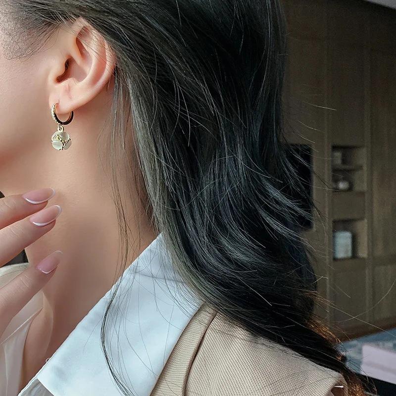 New Gold Plated Light Luxury Cat Eye Stone Earrings For Women Trendy Temperament Jewelry Anniversary Day Gifts