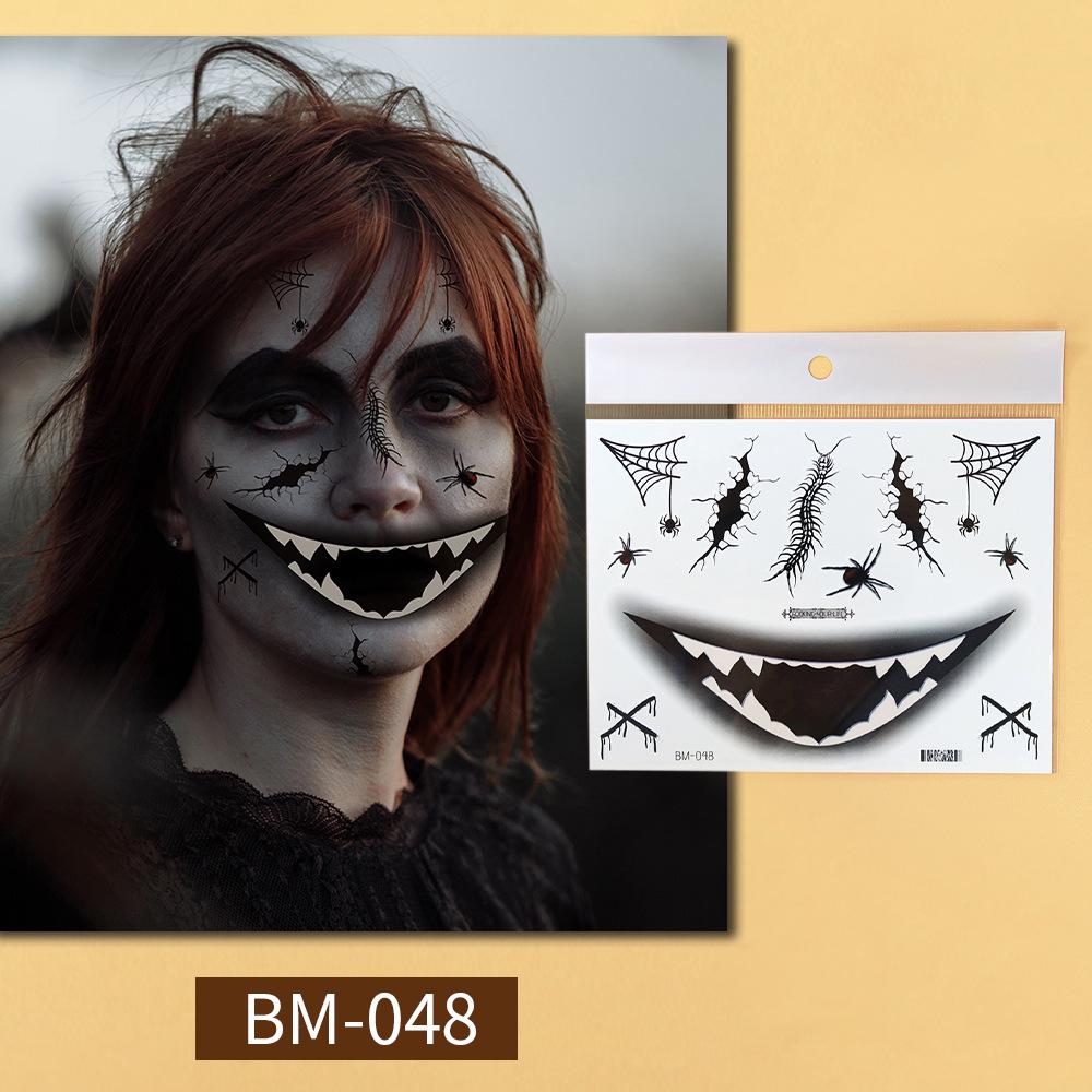 Waterproof Halloween Big Mouth & Scar Tattoo Stickers – Long-Lasting, Funny Face Designs 120*158MM