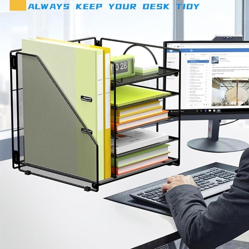 Bureau Papier Bestand Tray Organiser 5-Laags Metalen Bestand Brief Tray Met Boekenrek Ruimtebesparende Document Organiser Voor Kantoor