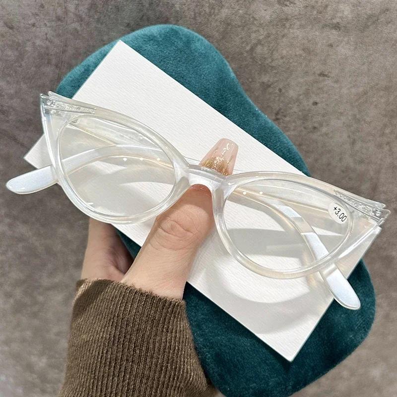 Classic Candy Color Reading Glasses New Diamond Inlaid Cat Eye Presbyopia Glasses Men and Women Eyeglasses Diopter 0 To +4.0