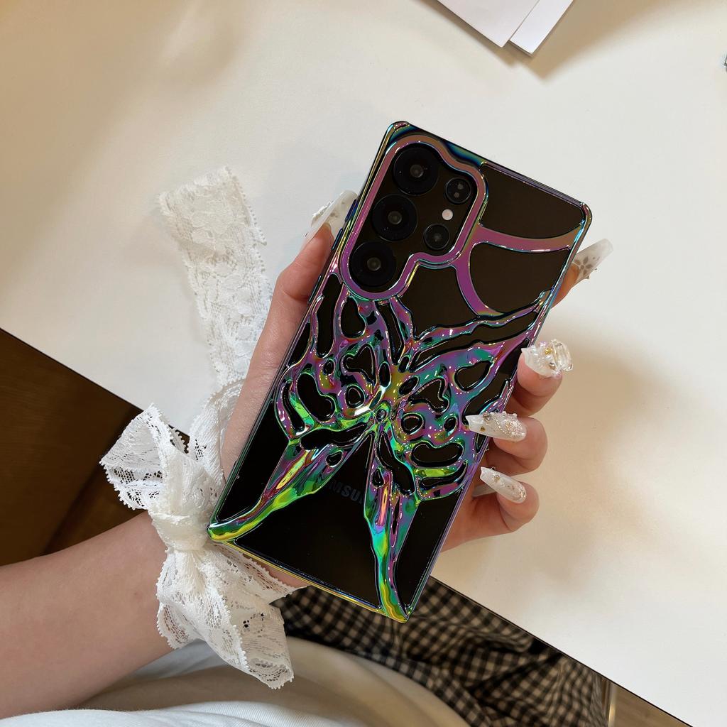 Luksusowe Etui na Telefon 3D Kolorowy Gradient Motyl Puste Wycięcia Dla Samsung S25 S24 Ultra Plus Odporne na Wstrząsy Chłodzące Galwanizowane Tylne Etui
