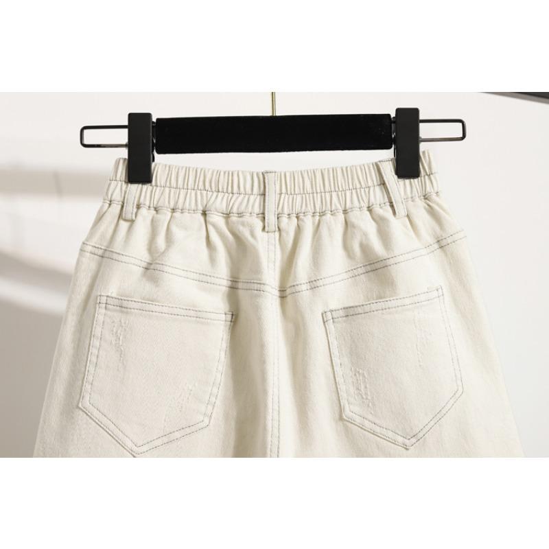 DIMANAF Plus Size Women Shorts Pants Summer Loose Jeans Short Basic High Waist Solid Pants Elastic Waist Maxi