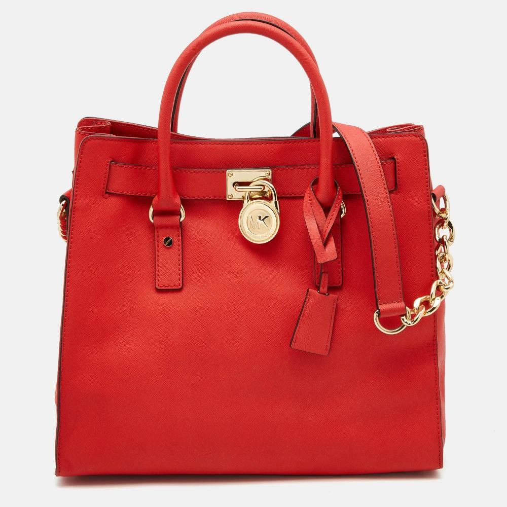

Michael Kors Michael Michael Kors Сафьяновая кожаная сумка Hamilton North South оранжевого цвета