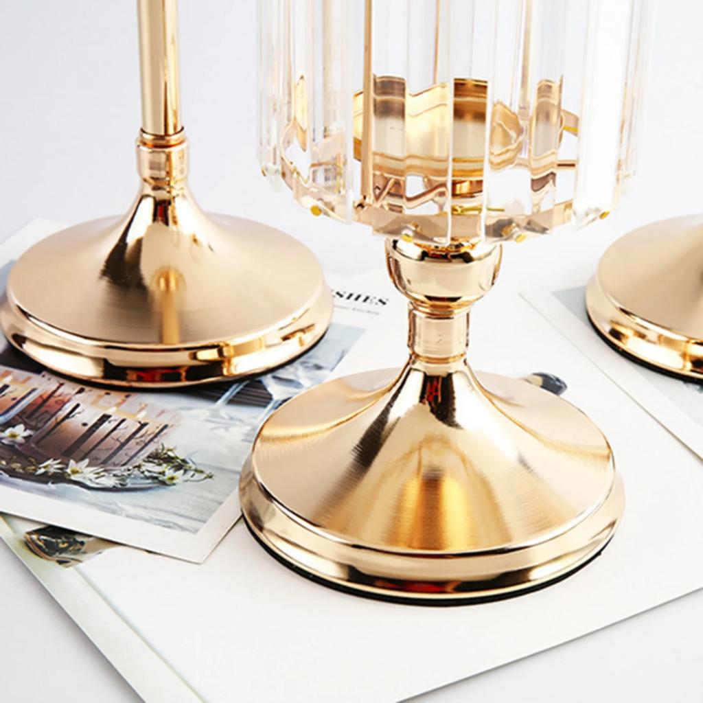 1pc Golden Pillar Candle Holder Crystal Candlesticks for Dining Coffee Table Wedding Events Parties Home Decor Candle Holders