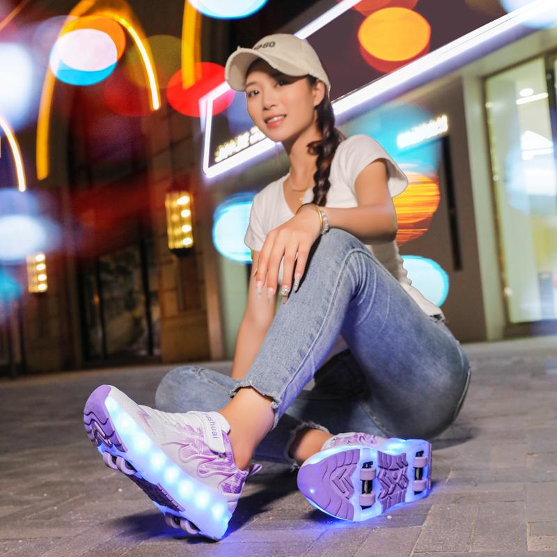 TUINANLE Kind LED Sneaker USB Aufladung Leuchtende Schuhe Outdoor Sport Rollschuhe Kinder Vier Räder Jungen Mädchen Freizeitschuhe Leuchtend