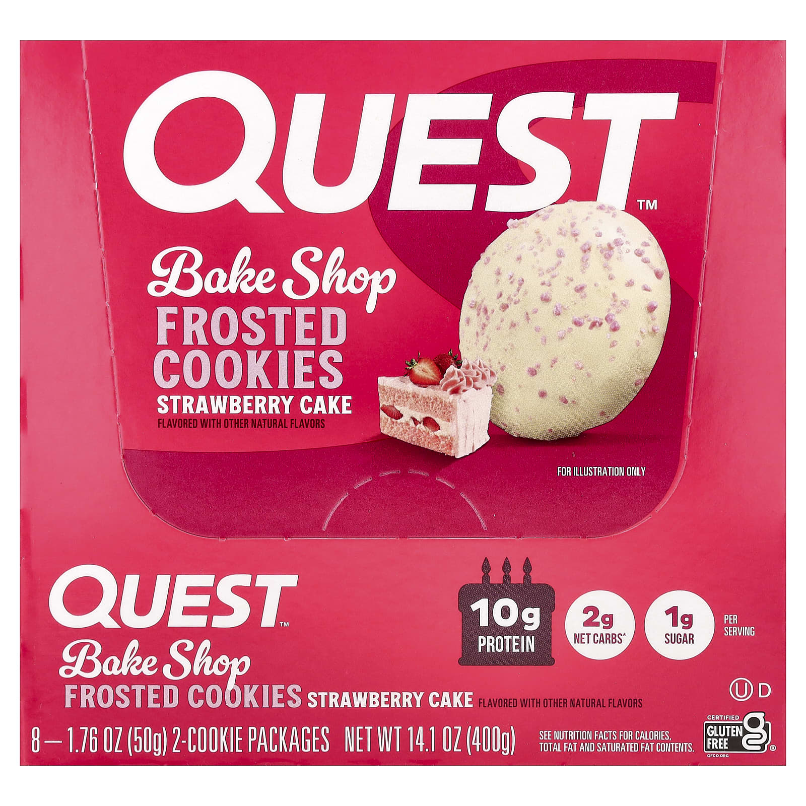 

Quest Nutrition, Bake Shop Frosted Cookies, Strawberry Cake, 8 Packs, 50g (1.76oz) Each