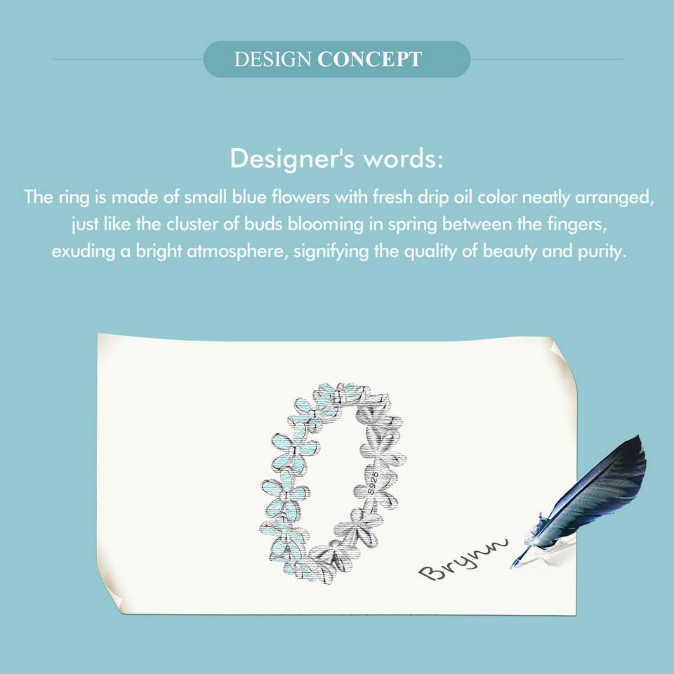 WOSTU 925 Sterling Silver Small Blue Wreath Finger Ring Enamel Flower Ring for Women Valentine's Day Gift Romantic Fine Jewelry