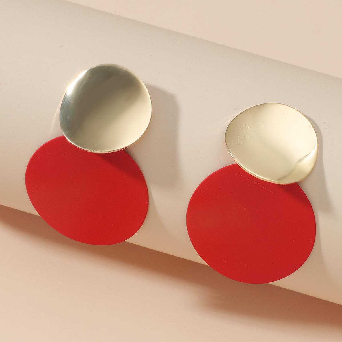 

Minimalist Baked Enamel Geometric Round Stud Earrings for Women розовый