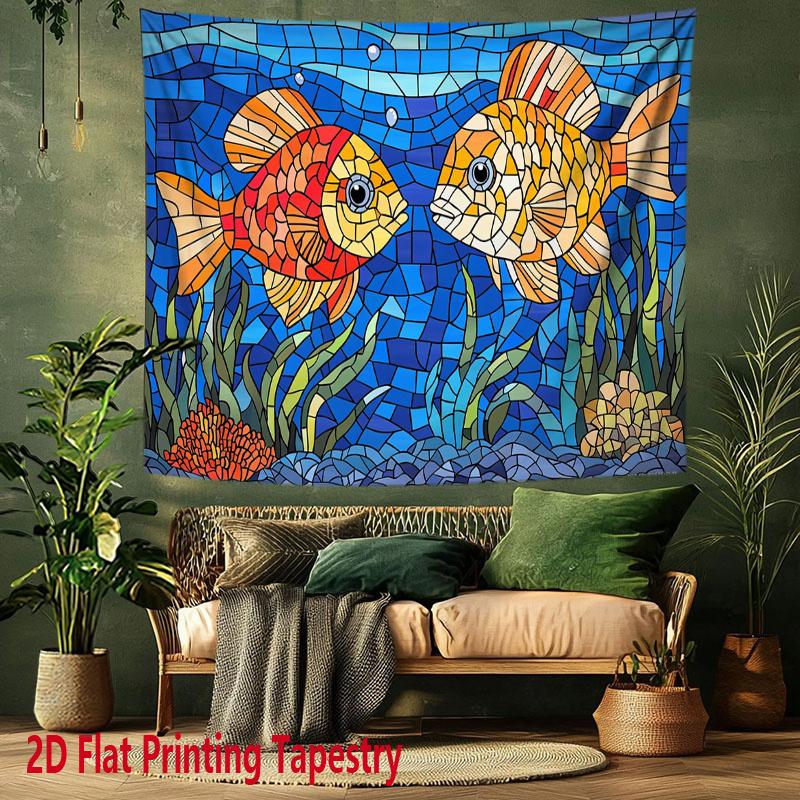 Colorful Marine Creatures Digital Printing Polyester Wall Tapestry Suitable for Use In Living Rooms Bedrooms Offices Bars Party