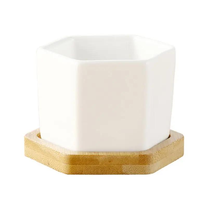 

Геометрический белый керамический квадратный горшок для бонсай, маленькие суккулентные цветочные горшки, современный небольшой цветочный горшок для кактусов, бамбуковый поднос белый