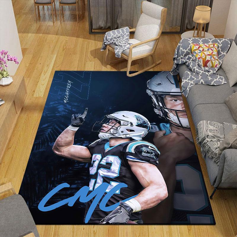 Christian McCaffrey Flannel Printed Carpet, Home Sofa Decoration for Living Room & Bedroom, Non‑Slip Play Flannel Floor Mat for Game Room
