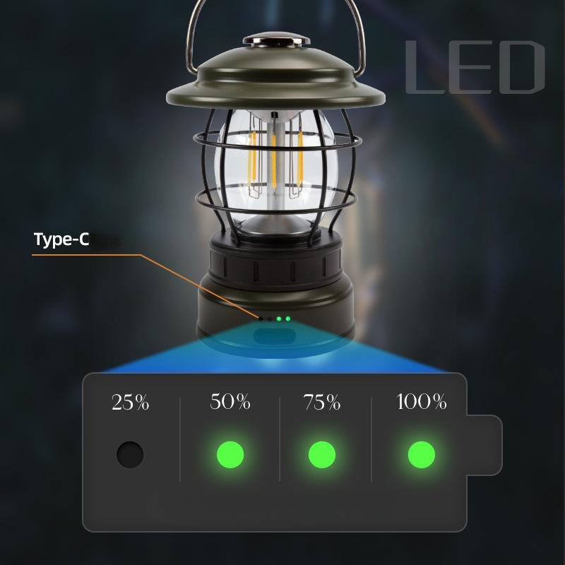 New retro warm white light outdoor camping tent light Type-c rechargeable retro portable horse lantern camp camping light