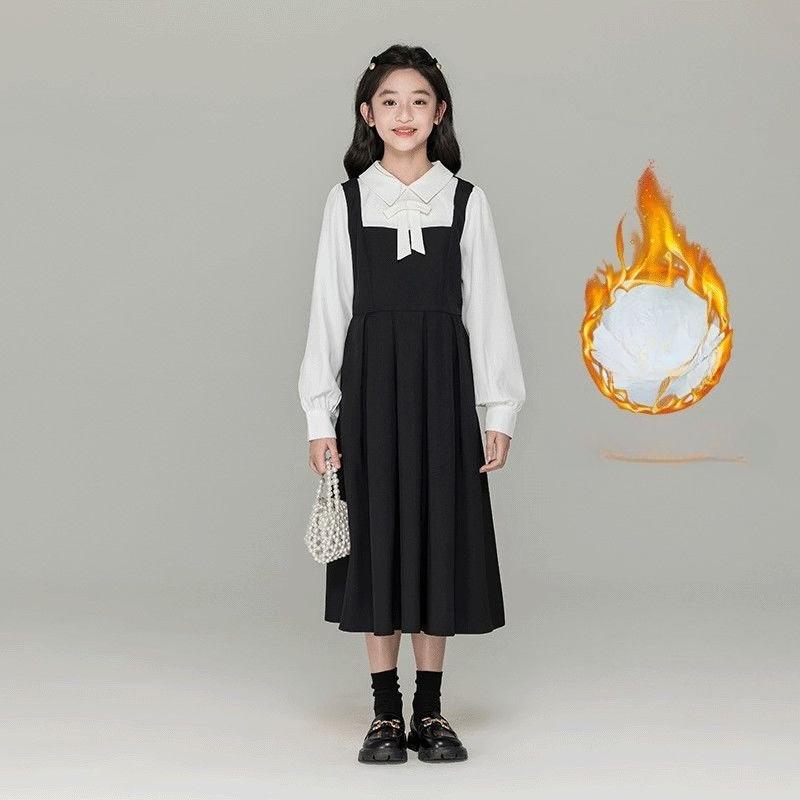 Girls' Color-blocked Faux Two-piece Long-sleeved Dress - Fall/Winter Children's Fashionable Princess Dress