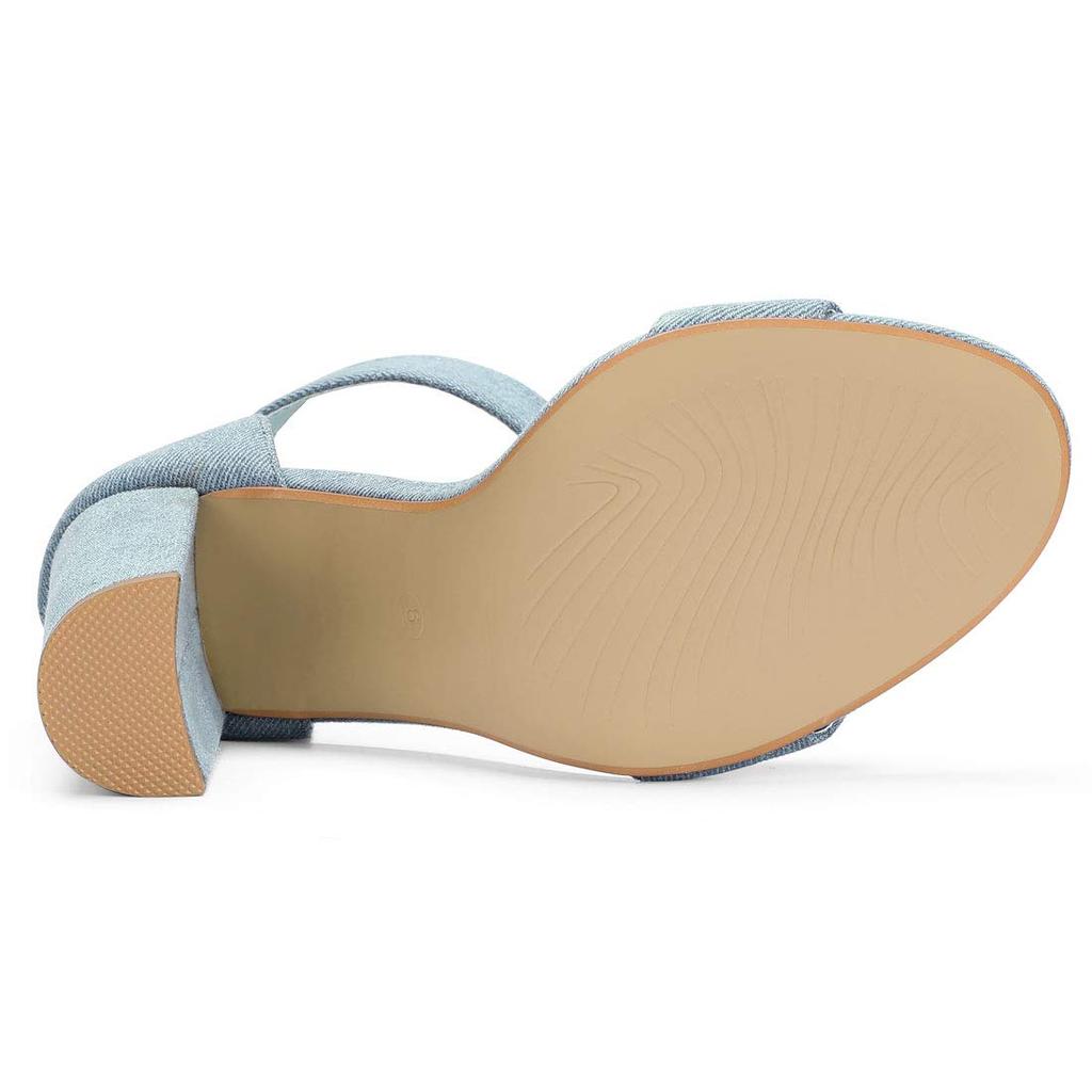 Allegra K Damen Blockabsatz Sandalen mit Reißverschluss-Schnalle und Knöchelriemen, Denimblau, Größe 24,5cm